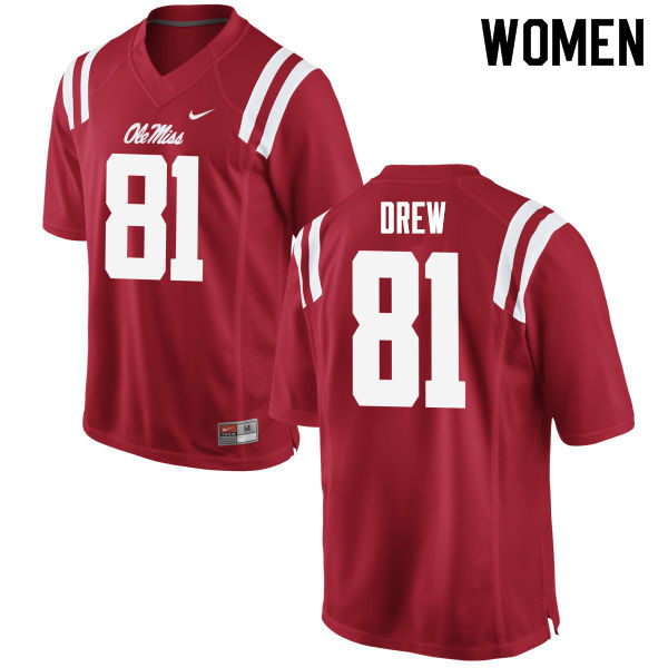 Women #81 Ryan Drew Ole Miss Rebels College Football Jerseys Sale-Red - Click Image to Close